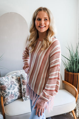 Fall Frenzy 22 • Striped Fringe Hem Sweater - FINAL SALE