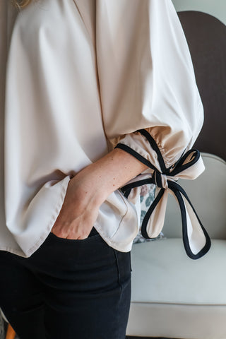 Fall Frenzy 3 • Champagne Bow Sleeve Blouse - FINAL SALE