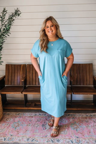 Out Of Pocket T-shirt Dress • Pastel Turquoise - PLUS