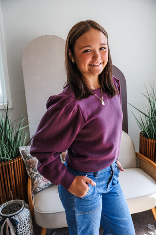 Katie Puff Sleeve Pullover • Grape