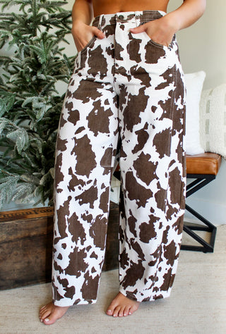 Darby Cow Print Barrel Leg