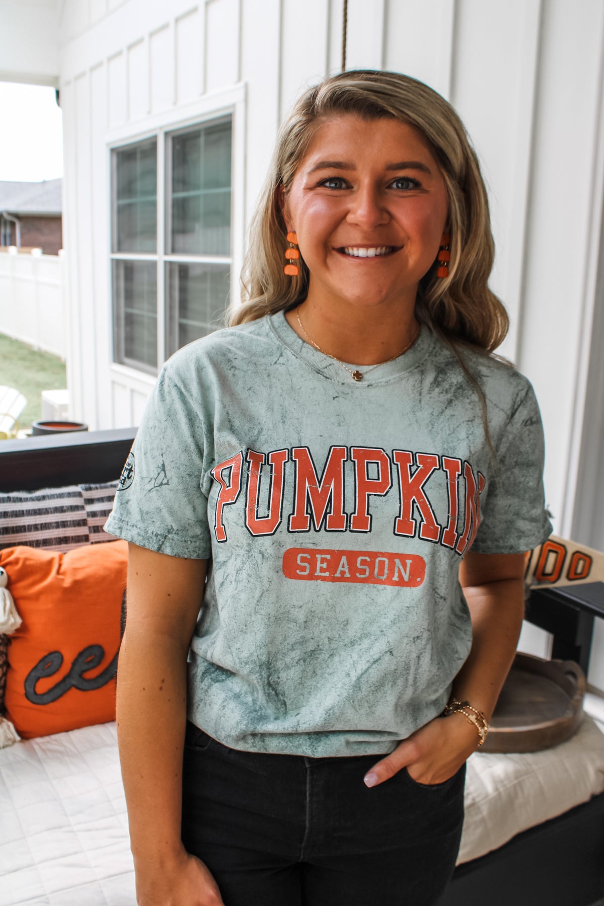 Pumpkin Season Varsity Graphic Tee • Sage - FINAL SALE