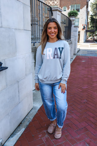 Pray Printed Patchwork Pullover • Frost Blue