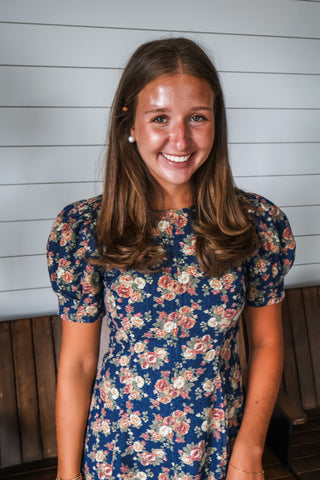 Ophelia Floral Denim Dress • Indigo