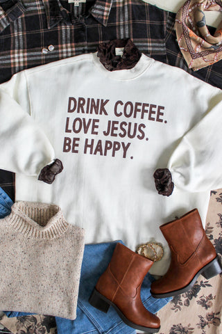 Drink Coffee Mock Neck Sweatshirt • Ivory