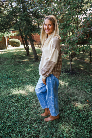 Pop Of Plaid Hoodie Pullover • Cream