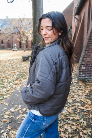 Fireside Feels Quilted Jacket • Charcoal