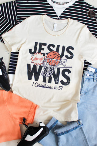 Jesus Always Wins Graphic Tee • Cream