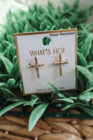 Hold On To Hope Cross Earrings • Gold