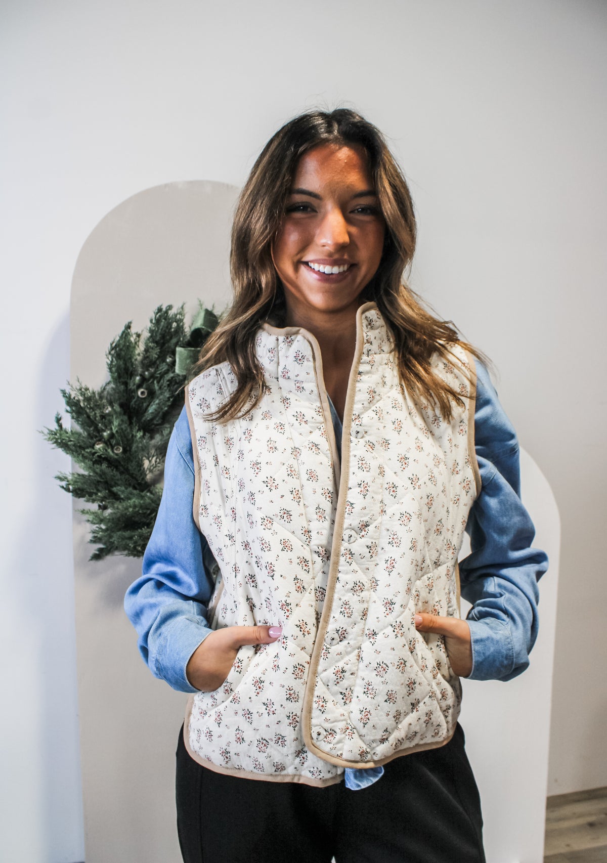 Countryside Charm Quilted Vest • Cream Floral