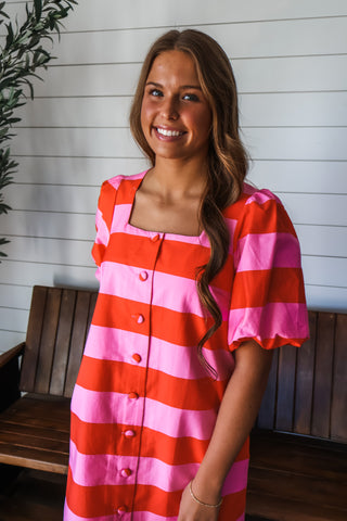 Saylor Striped Button Dress • Pink