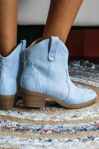 Ronan Rhinestone Ankle Boot • Powder Blue