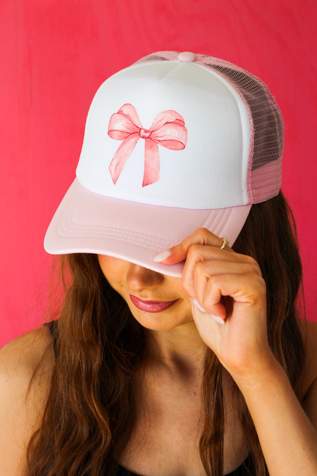 Bow Trucker Hat • Light Pink/White