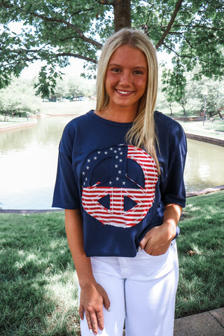 Summer Sale 33 • Navy Peace Sign Top - FINAL SALE