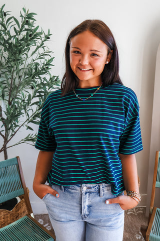 Camden Striped Crewneck • Navy/Green