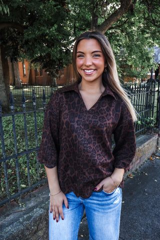 Leopard Muse Scallop Top • Brown/Black