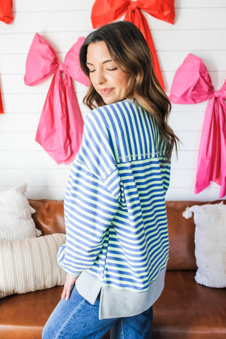 Happy Stripes Pullover • Green/Blue