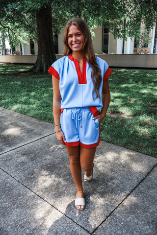 Split Second Short Set • Light Blue/Red