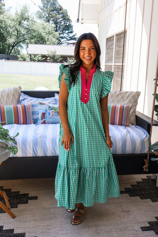 Garden Picnic Gingham Midi • Green