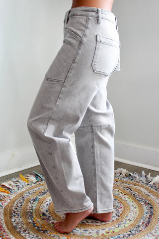 Maia Patch Pocket Barrel Jean • Light Grey
