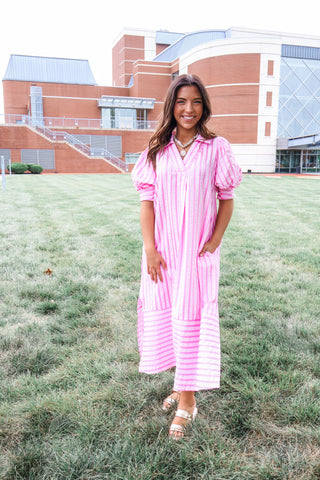 Pretty Please Striped Midi • Pink