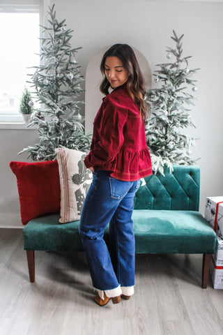 By The Fireside Babydoll Button Up • Wine