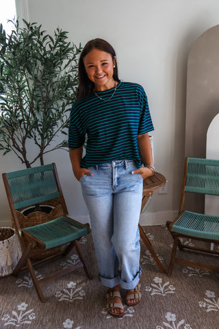 Camden Striped Crewneck • Navy/Green