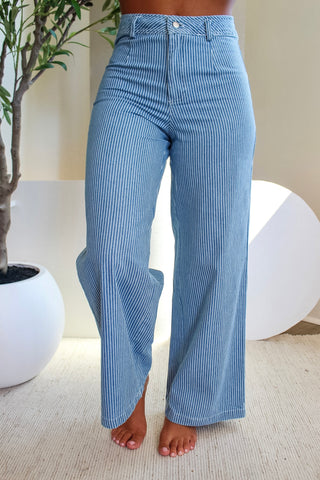 Libby Pinstripe Denim Pants • Light Blue