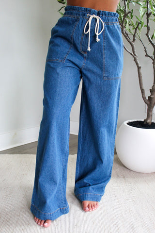 Wendy Drawstring Wide Leg • Dark Wash