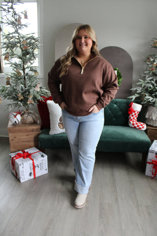 Hit The Slopes Half Zip • Chocolate - PLUS