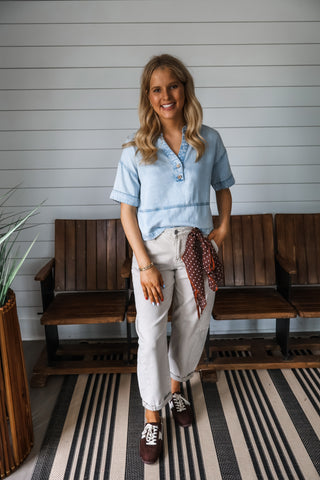 Easy Does It Denim Top • Light Wash