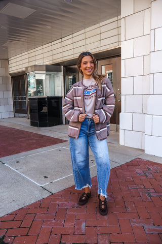 Simply Cozy Striped Cardigan • Mocha
