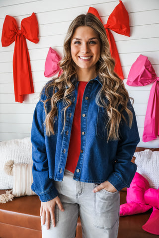 Current & Cropped Denim Shirt • Medium Wash