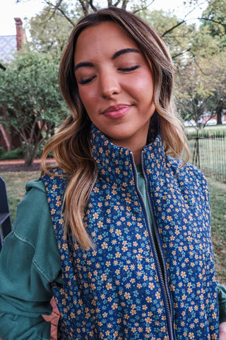 Pick Me Up Floral Puffer Vest • Navy