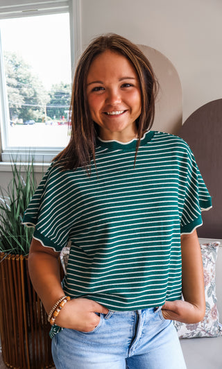 Stripe-aholic Scallop Top • Green
