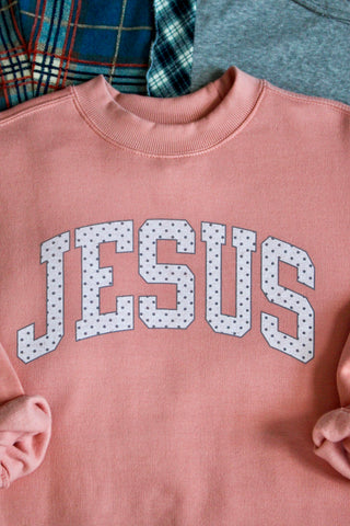 Jesus Polka Dot Mock Neck Sweatshirt • Peach