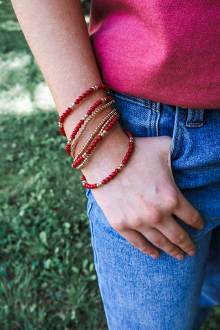 School Spirit Beaded Bracelet • Crimson