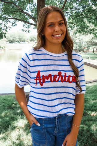 Summer Sale 32 • America Striped Open Knit Top - FINAL SALE