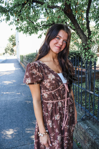 Fields Of Charm Floral Midi • Brown