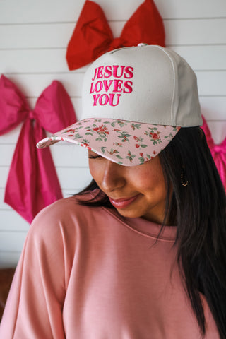 Jesus Loves You Trucker Hat • Pink Floral