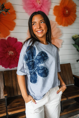 Denim Daisy Patchwork Top • Dusty Blue