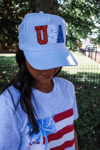 Sweet Stripes USA Trucker Hat • Blue