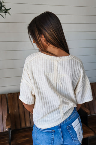 Boho Breeze Ribbed Top • Cream