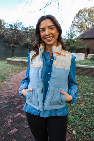 Phoenix Aztec Puffer Vest • Blue Multi