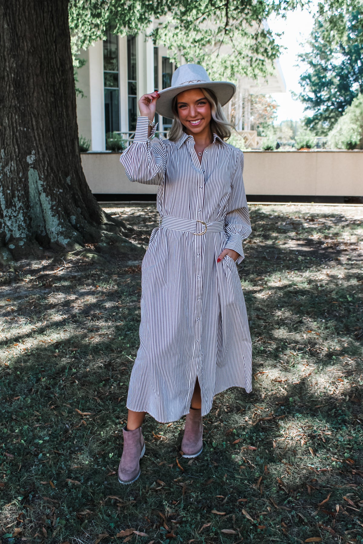 Signature Style Pocket Dress • Mocha Stripe