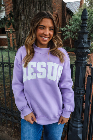 Jesus Letter Patch Pullover • Lavender
