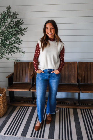 Pretty Polka Dot Mesh Top • Wine