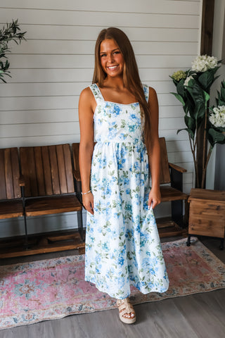 Fairytale Ending Embroidered Midi • Blue Floral
