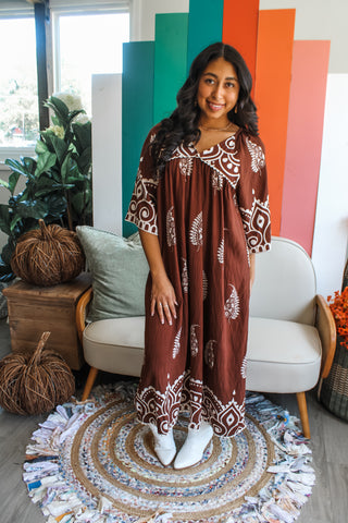 Good Harvest Border Print Dress • Cocoa final sale