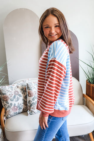 Mix It Up Stripes • Terracotta/Blue